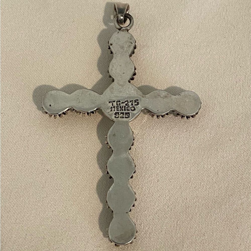 Vintage Taxco Sterling Silver Ornate Cross Pendant 3” - Picture 4 of 5